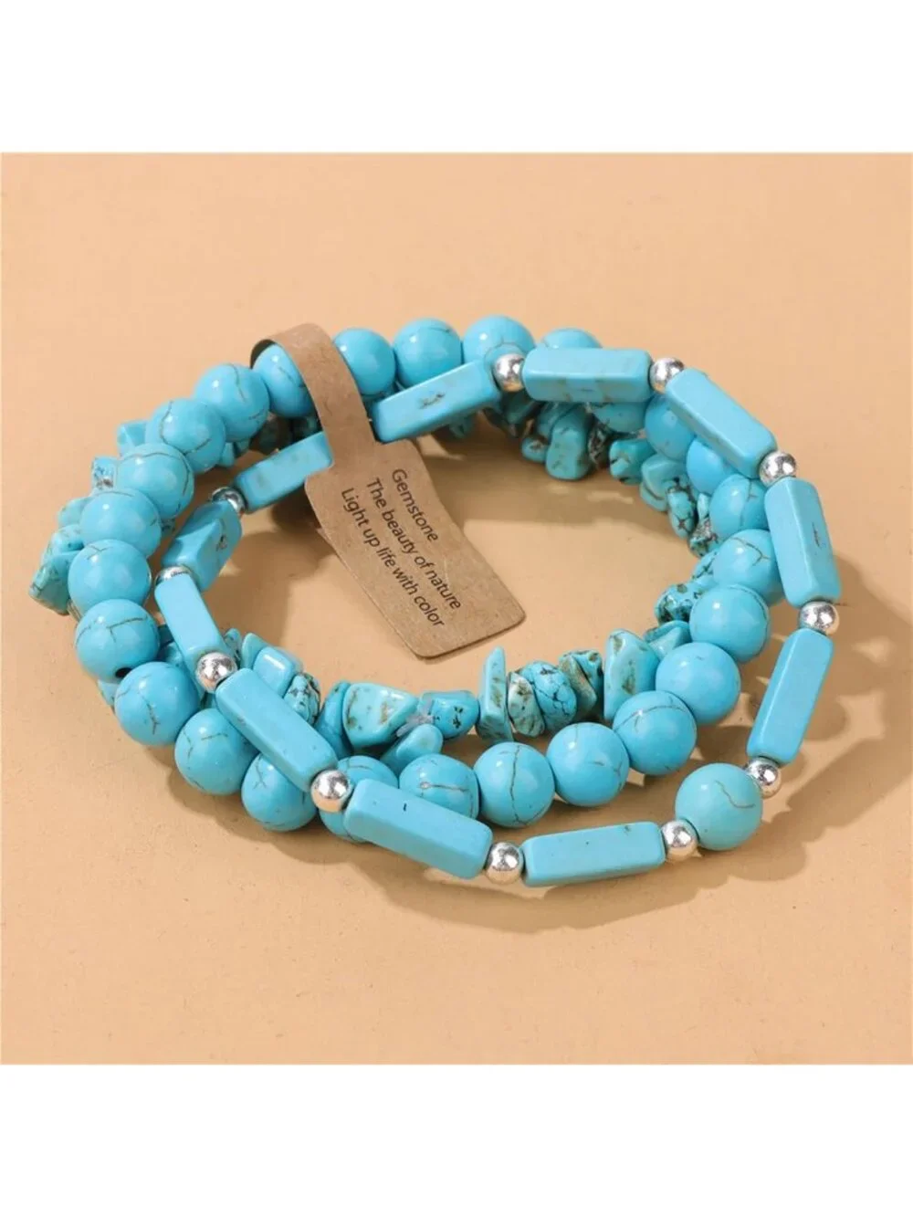 Set of 3 Handmade Natural Stone Bracelets - 8mm Crystal Beaded Stretch Jewelry
